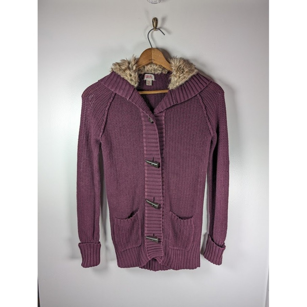 Y2K Mossimo Supply Co Sweater Cardigan Women's Size Small Hoodie Toggle Faux Fur - Picture 6 of 6